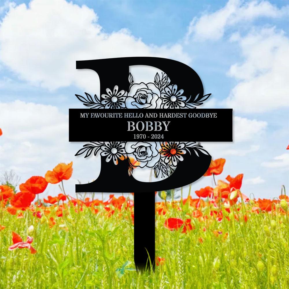 Monogram Remembering Plaque with Stake, Personalized Metal Garden Marker, Memorial Metal Sign, Sympathy Gift, Grave Marker, Memorial Stake