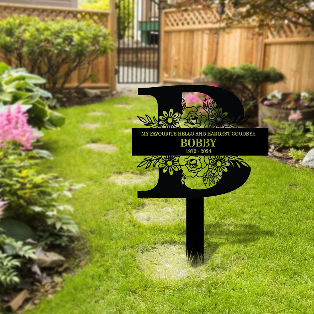 Monogram Remembering Plaque with Stake, Personalized Metal Garden Marker, Memorial Metal Sign, Sympathy Gift, Grave Marker, Memorial Stake