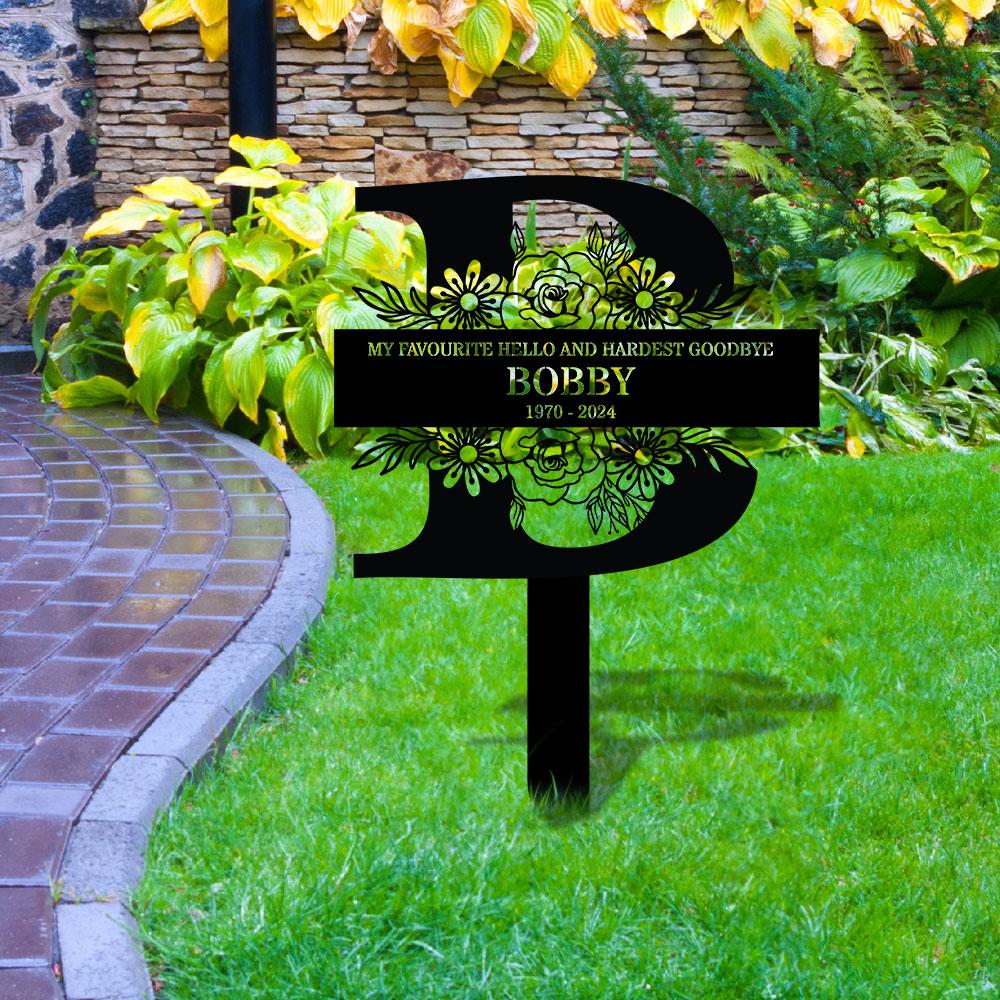 Monogram Remembering Plaque with Stake, Personalized Metal Garden Marker, Memorial Metal Sign, Sympathy Gift, Grave Marker, Memorial Stake