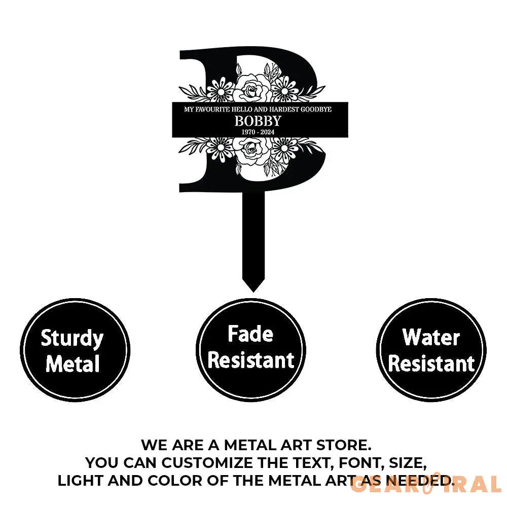 Monogram Remembering Plaque with Stake Personalized Metal Garden Marker Memorial Metal Sign Sympathy Gift Grave Marker