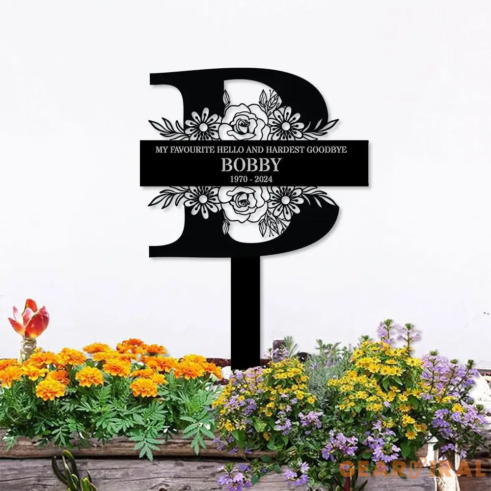 Monogram Remembering Plaque with Stake Personalized Metal Garden Marker Memorial Metal Sign Sympathy Gift Grave Marker
