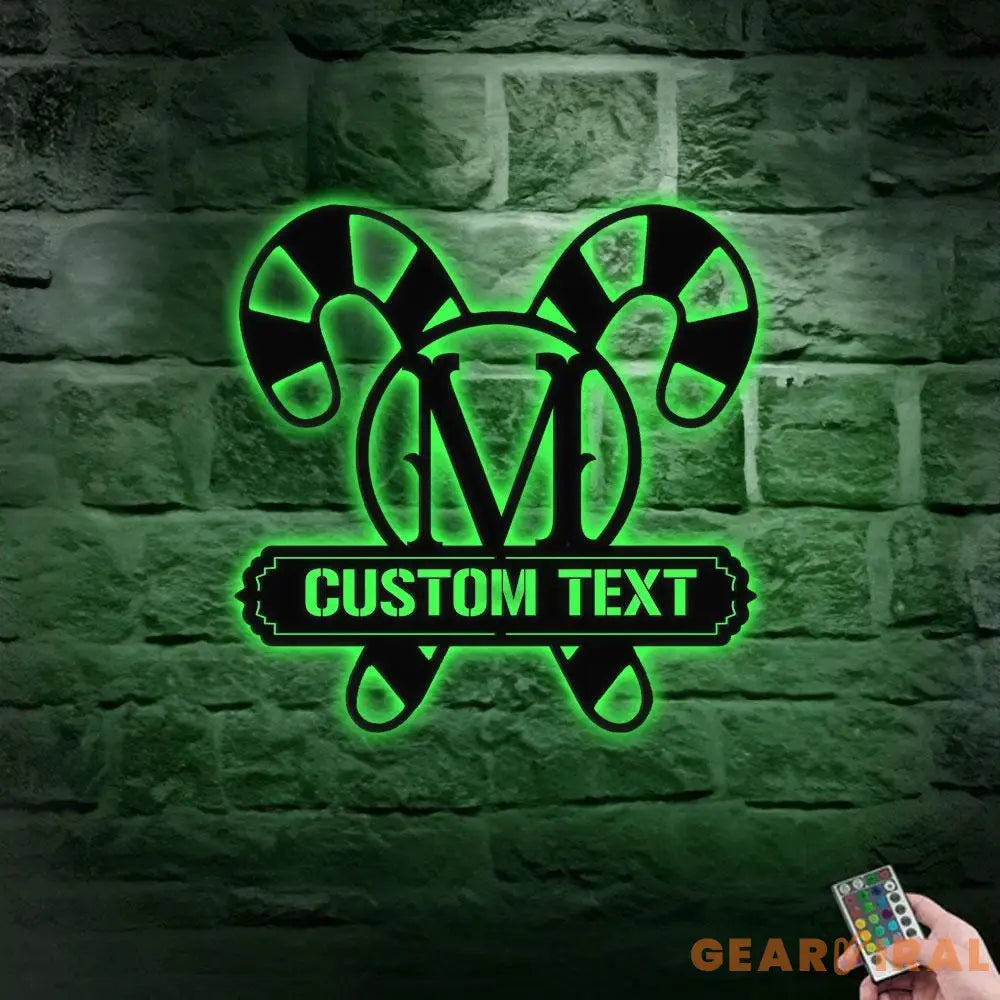 Monogrammed Candy Cane Metal Christmas Sign Christmas Decor Christmas Metal Sign Christmas Wall Decor Candy Metal LED