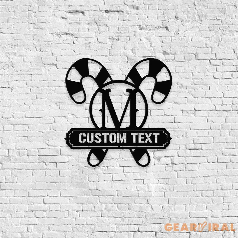 Monogrammed Candy Cane Metal Christmas Sign Christmas Decor Christmas Metal Sign Christmas Wall Decor Candy Metal LED