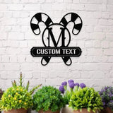 Monogrammed Candy Cane Metal Christmas Sign Christmas Decor Christmas Metal Sign Christmas Wall Decor Candy Metal LED