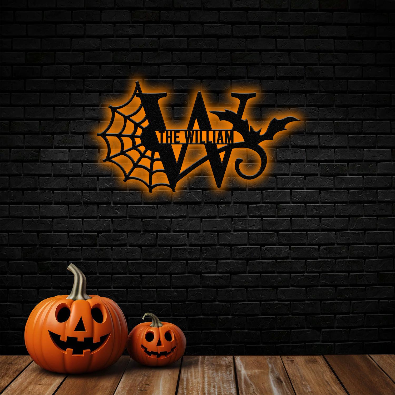 Monograms Halloween Name Sign, Personalized Name LED Lights, Halloween Sign, Outdoor Door Monogram, Halloween Metal sign