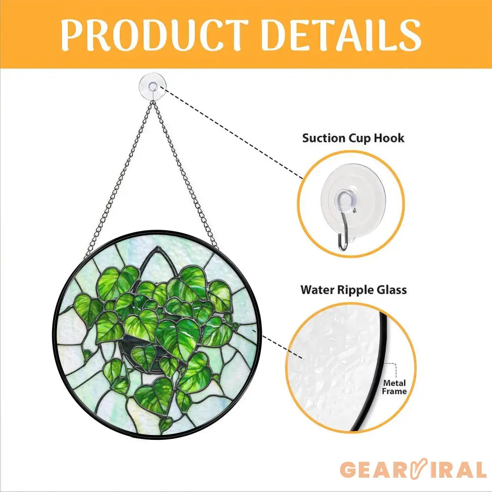 Monstera Leaf Glass Suncatcher Botanical Window Hanging Art Faux Stained Glass Plant Decor Gift for Plant Lovers Indoor