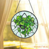 Monstera Leaf Glass Suncatcher Botanical Window Hanging Art Faux Stained Glass Plant Decor Gift for Plant Lovers Indoor