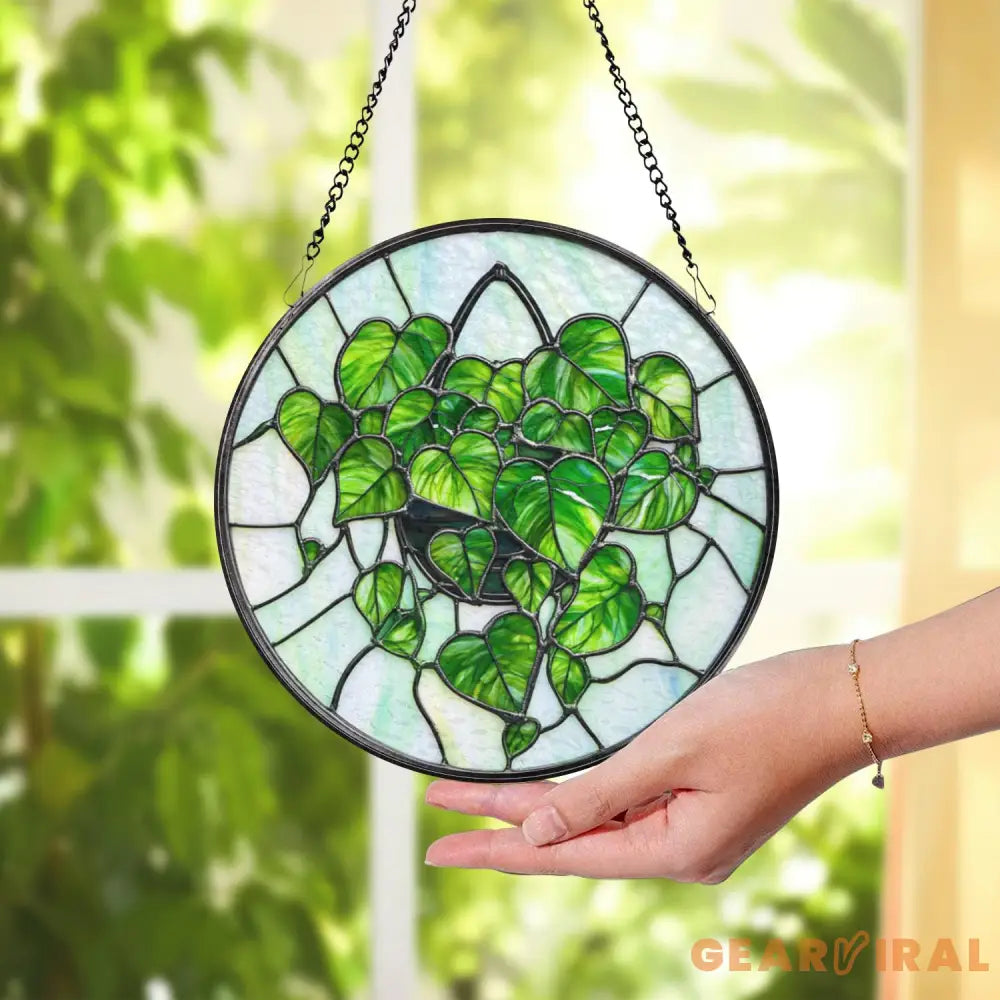 Monstera Leaf Glass Suncatcher Botanical Window Hanging Art Faux Stained Glass Plant Decor Gift for Plant Lovers Indoor