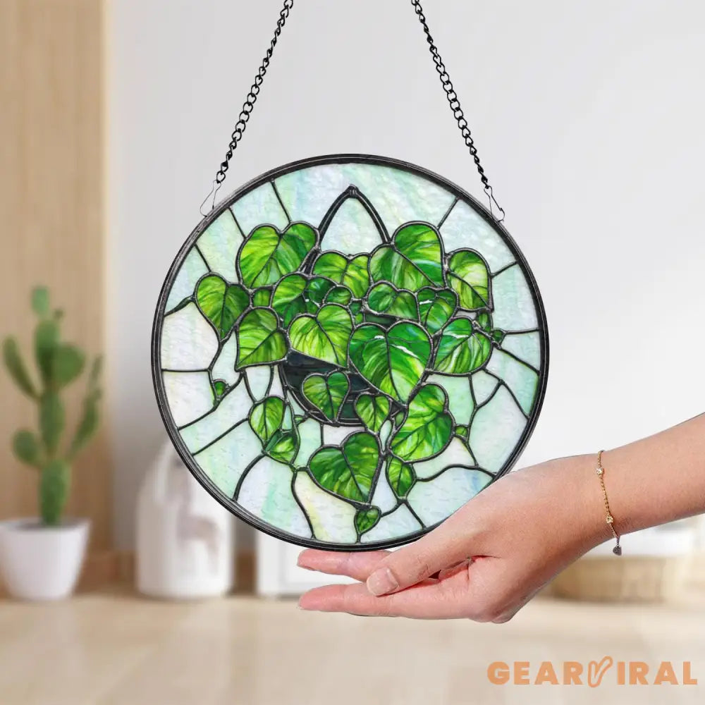 Monstera Leaf Glass Suncatcher Botanical Window Hanging Art Faux Stained Glass Plant Decor Gift for Plant Lovers Indoor