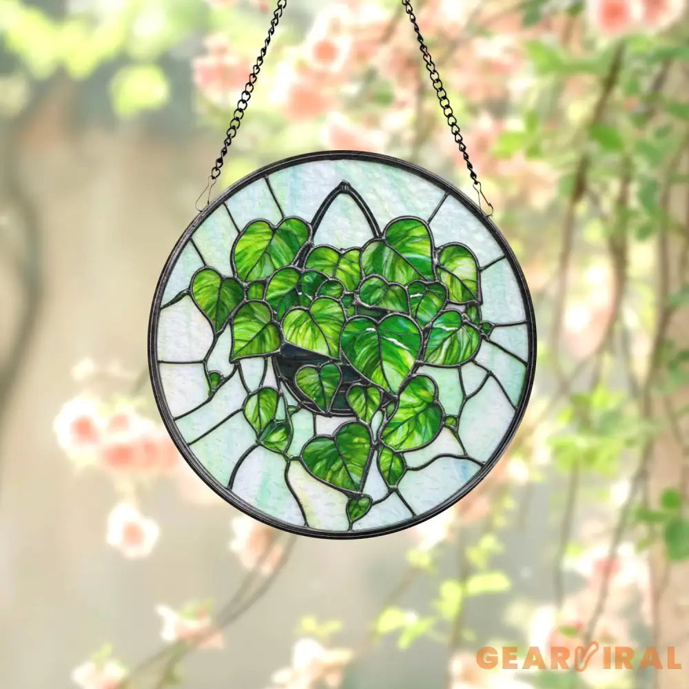 Monstera Leaf Glass Suncatcher Botanical Window Hanging Art Faux Stained Glass Plant Decor Gift for Plant Lovers Indoor