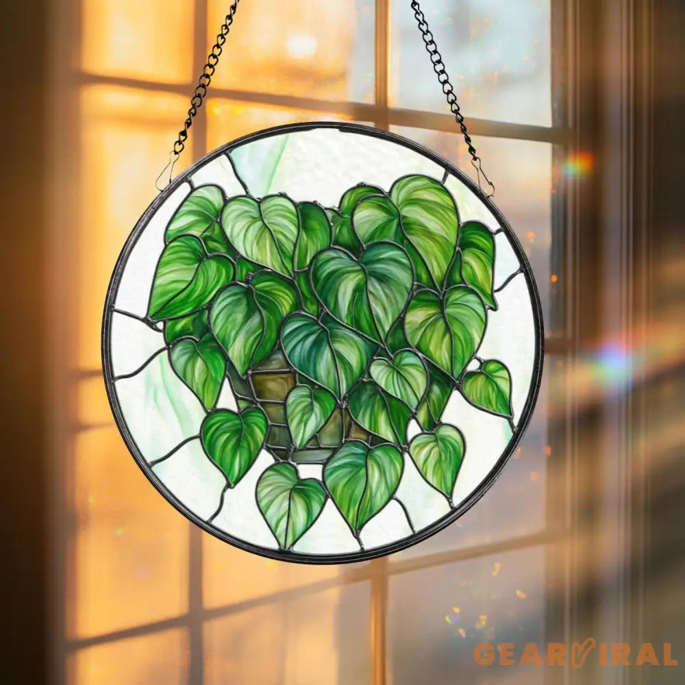 Monstera Leaf Glass Suncatcher Botanical Window Hanging Faux Stained Glass Plant Decor Gift for Plant Lovers Indoor