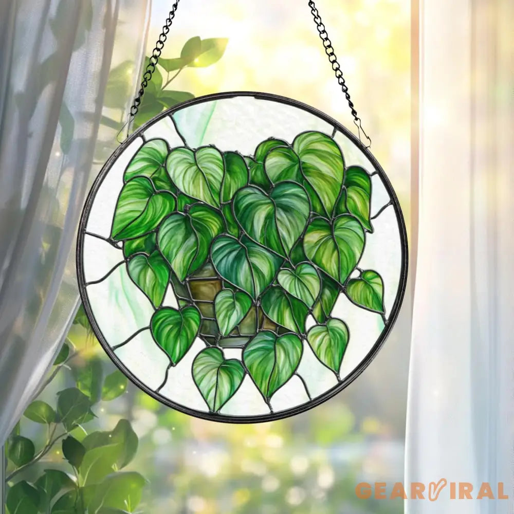Monstera Leaf Glass Suncatcher Botanical Window Hanging Faux Stained Glass Plant Decor Gift for Plant Lovers Indoor
