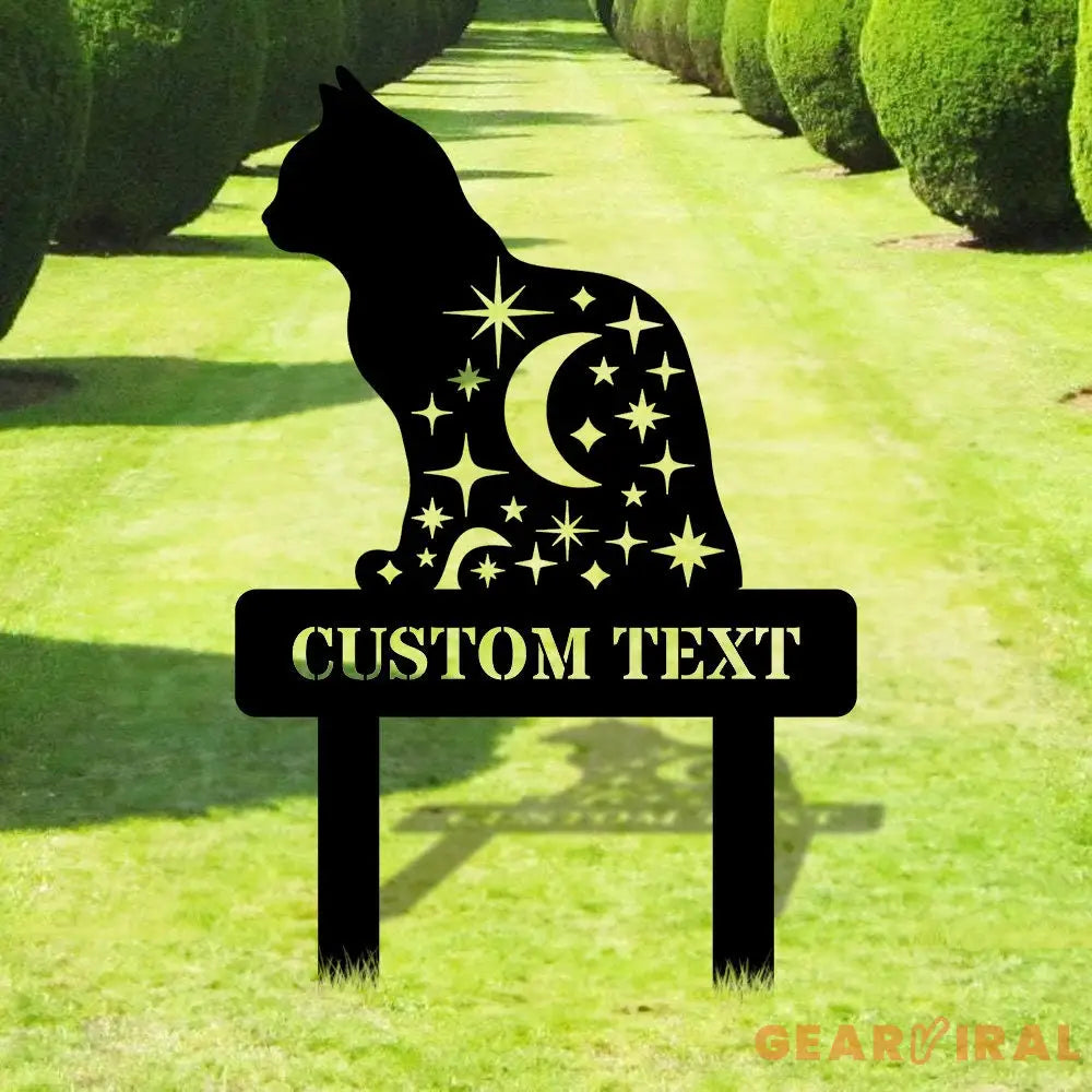 Moon Cat Metal Family Name Stake - Personalized Garden Cat Stake - Perfect Cat Metal Yard Sign - Housewarming Cat Lover