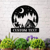 Moon Mountain Camping Name Hunting Metal Sign | Housewarming Gift - Last Name Initial Hanging - Personalize Metal Sign