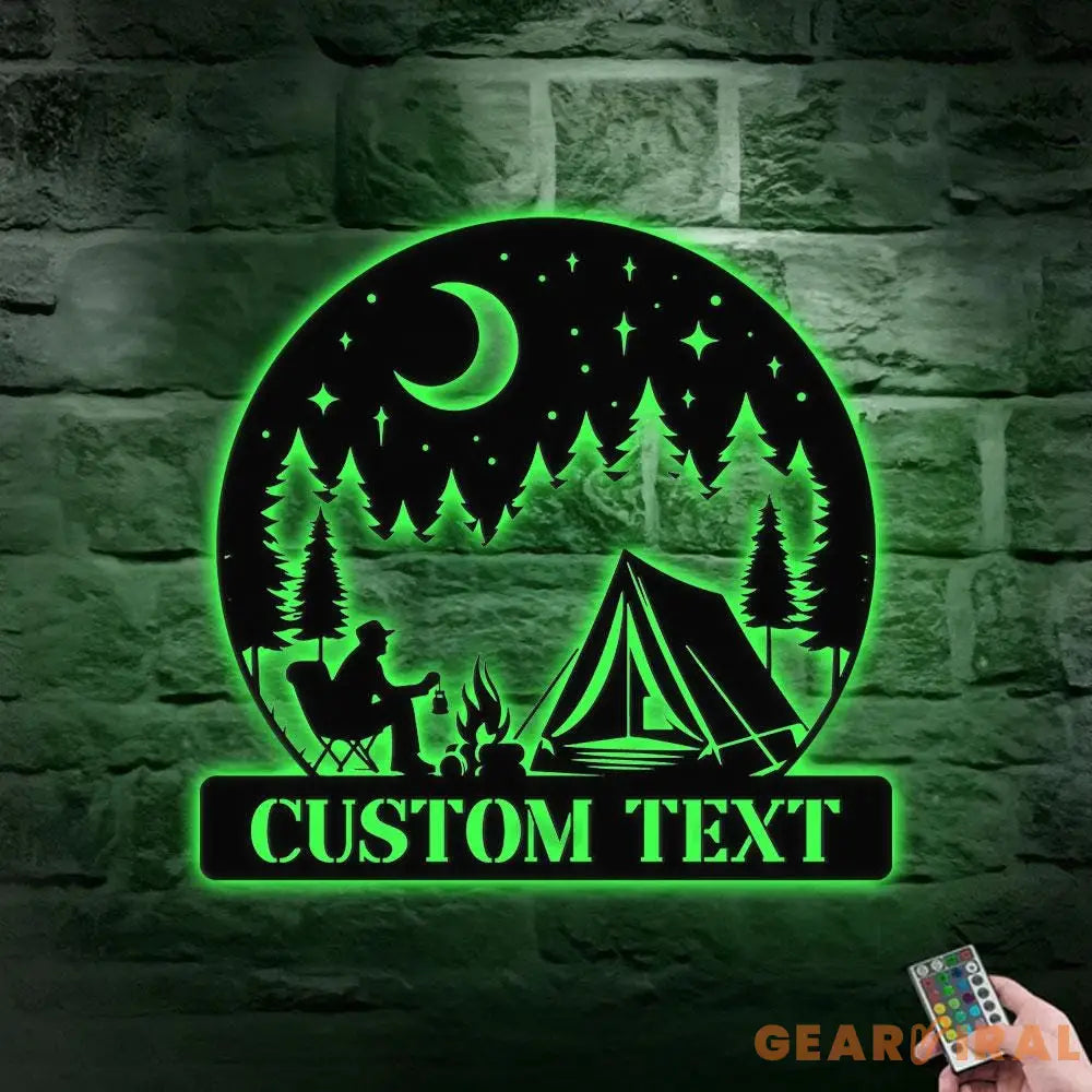 Moon Mountain Camping Name Hunting Metal Sign | Housewarming Gift - Last Name Initial Hanging - Personalize Metal Sign