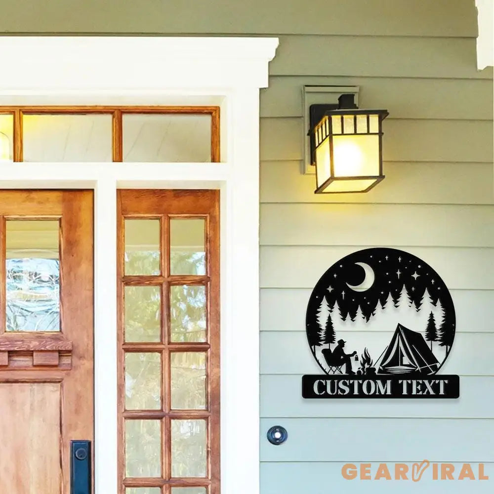 Moon Mountain Camping Name Hunting Metal Sign | Housewarming Gift - Last Name Initial Hanging - Personalize Metal Sign