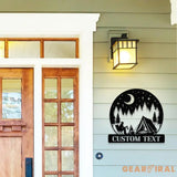 Moon Mountain Camping Name Hunting Metal Sign | Housewarming Gift - Last Name Initial Hanging - Personalize Metal Sign