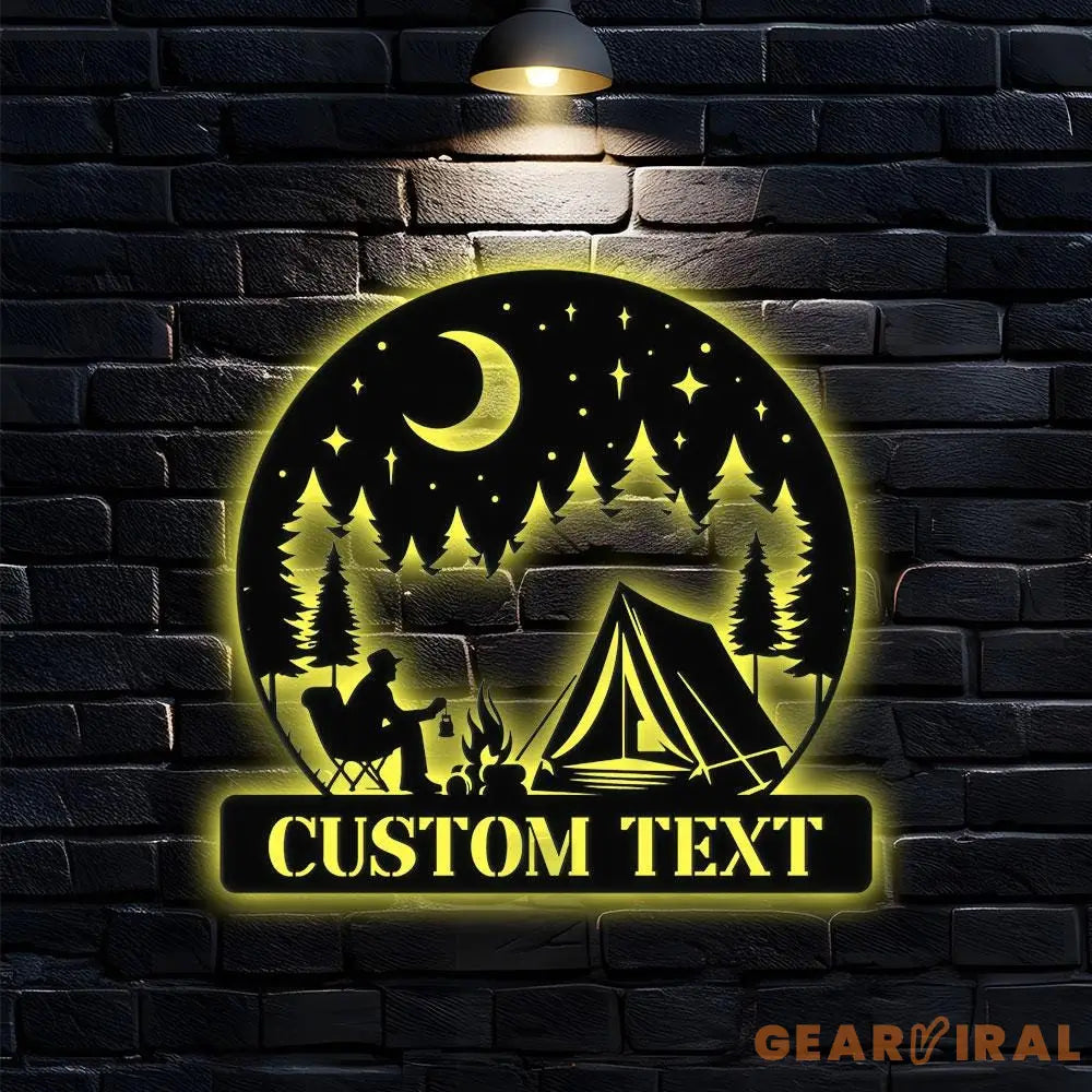 Moon Mountain Camping Name Hunting Metal Sign | Housewarming Gift - Last Name Initial Hanging - Personalize Metal Sign