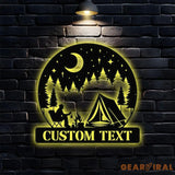 Moon Mountain Camping Name Hunting Metal Sign | Housewarming Gift - Last Name Initial Hanging - Personalize Metal Sign