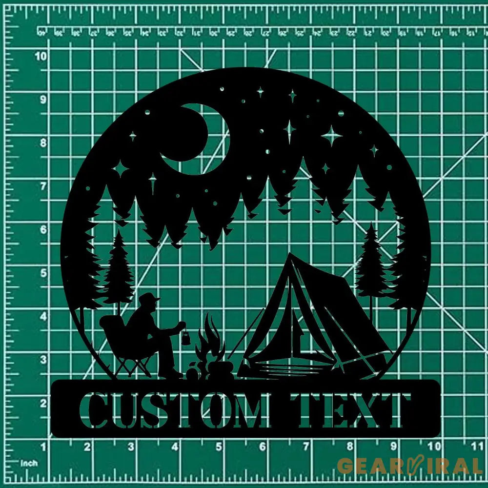 Moon Mountain Camping Name Hunting Metal Sign | Housewarming Gift - Last Name Initial Hanging - Personalize Metal Sign