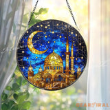 Mosque Stained Glass Suncatcher Crescent Moon Islamic Decor Ramadan Eid Window Hanging Muslim Gift Mosque Glass Panel