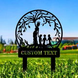 Mother And Children Tree Of Life Metal Stake - Personalized Custom Shaped Metal Sign - Personalize Garden Metal Sign
