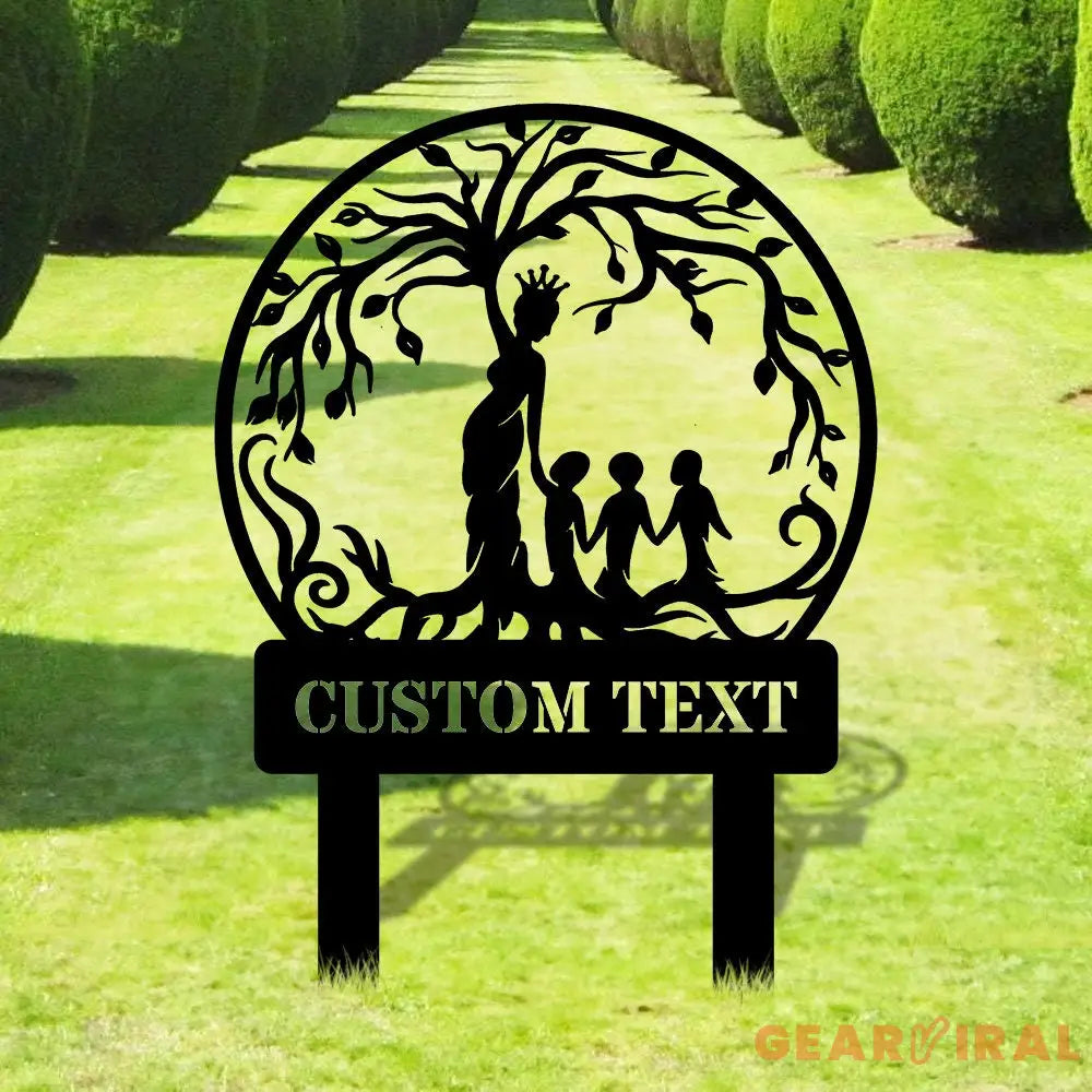Mother And Children Tree Of Life Metal Stake - Personalized Custom Shaped Metal Sign - Personalize Garden Metal Sign