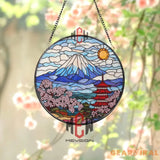 Mount Fuji Stained Glass Suncatcher Japanese Pagoda Glass Art Cherry Blossom Window Decor Japan Landscape Gift Oriental