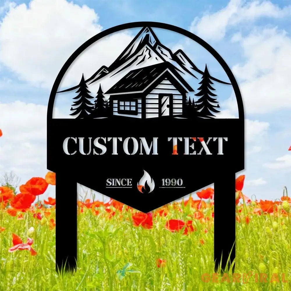 Moutain Cabin Metal Sign Metal Yard Stake Personalized Name Yard Sign Outdoor Door Garden Decor Garden Metal Sign