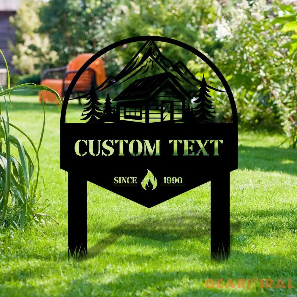 Moutain Cabin Metal Sign Metal Yard Stake Personalized Name Yard Sign Outdoor Door Garden Decor Garden Metal Sign