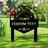 Moutain Cabin Metal Sign Metal Yard Stake Personalized Name Yard Sign Outdoor Door Garden Decor Garden Metal Sign