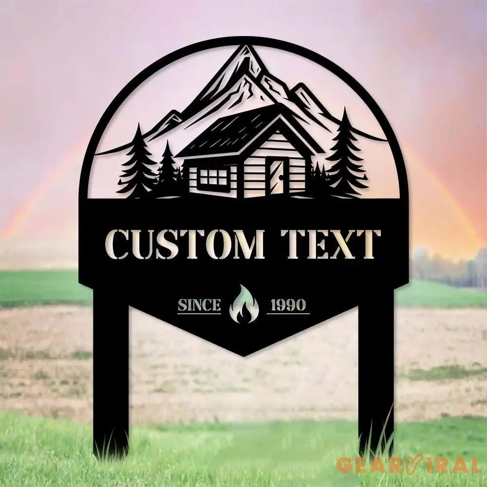 Moutain Cabin Metal Sign Metal Yard Stake Personalized Name Yard Sign Outdoor Door Garden Decor Garden Metal Sign