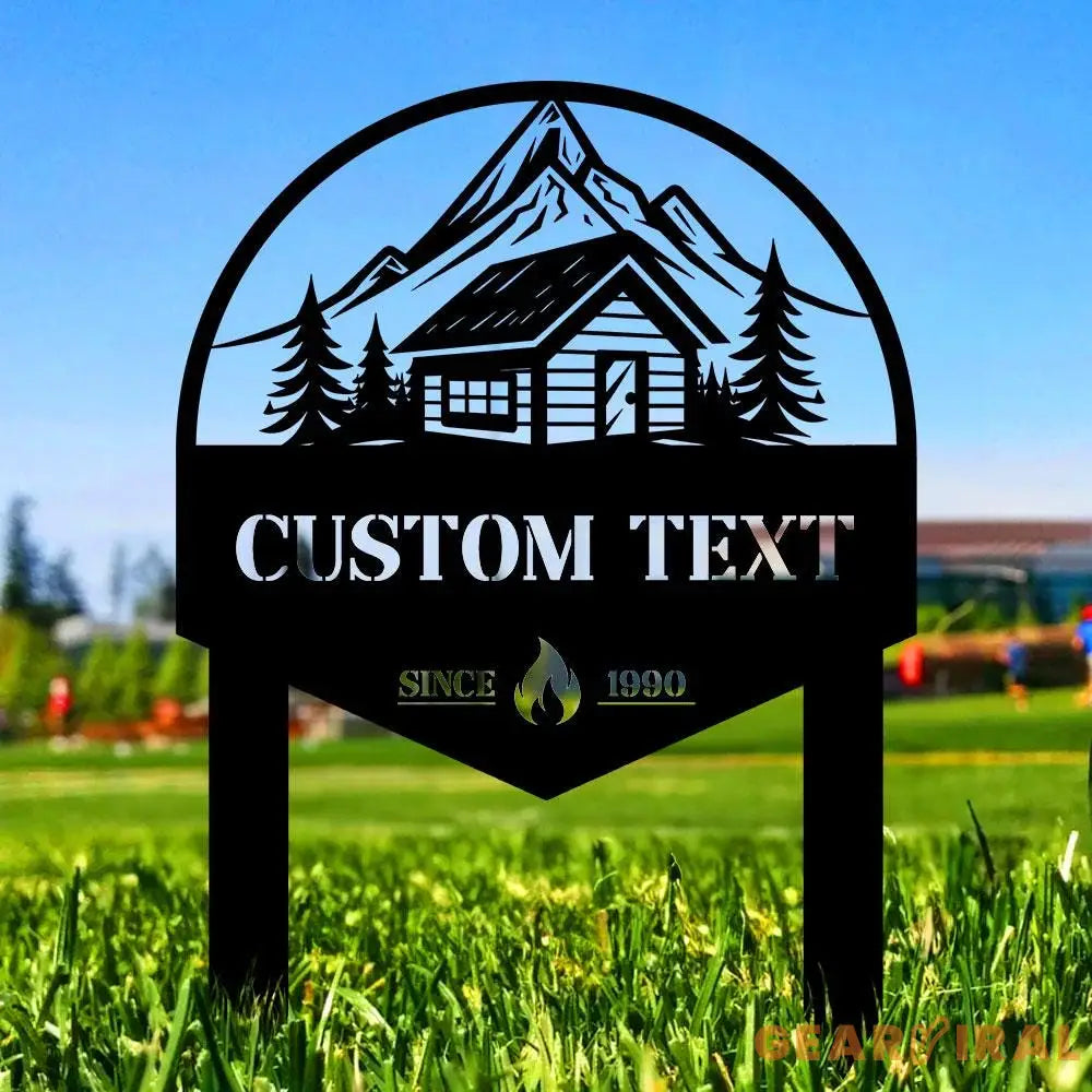Moutain Cabin Metal Sign Metal Yard Stake Personalized Name Yard Sign Outdoor Door Garden Decor Garden Metal Sign
