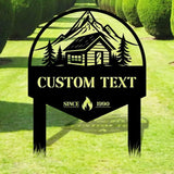 Moutain Cabin Metal Sign Metal Yard Stake Personalized Name Yard Sign Outdoor Door Garden Decor Garden Metal Sign
