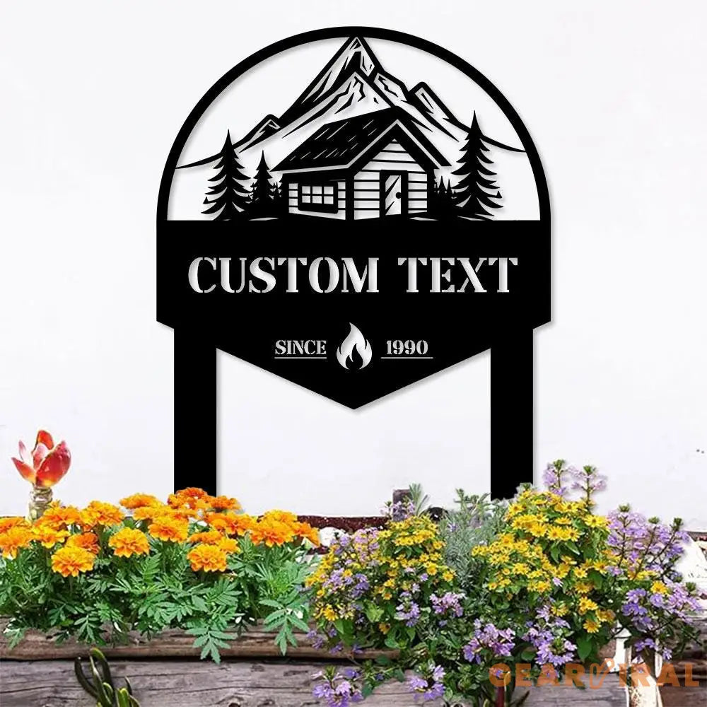 Moutain Cabin Metal Sign Metal Yard Stake Personalized Name Yard Sign Outdoor Door Garden Decor Garden Metal Sign