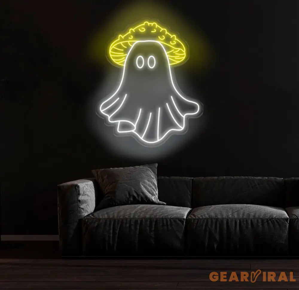 Mushroom Ghost Neon Sign - Spooky LED Wall Art Custom Halloween Neon Light Fun Ghost Decor for Home or Party Unique