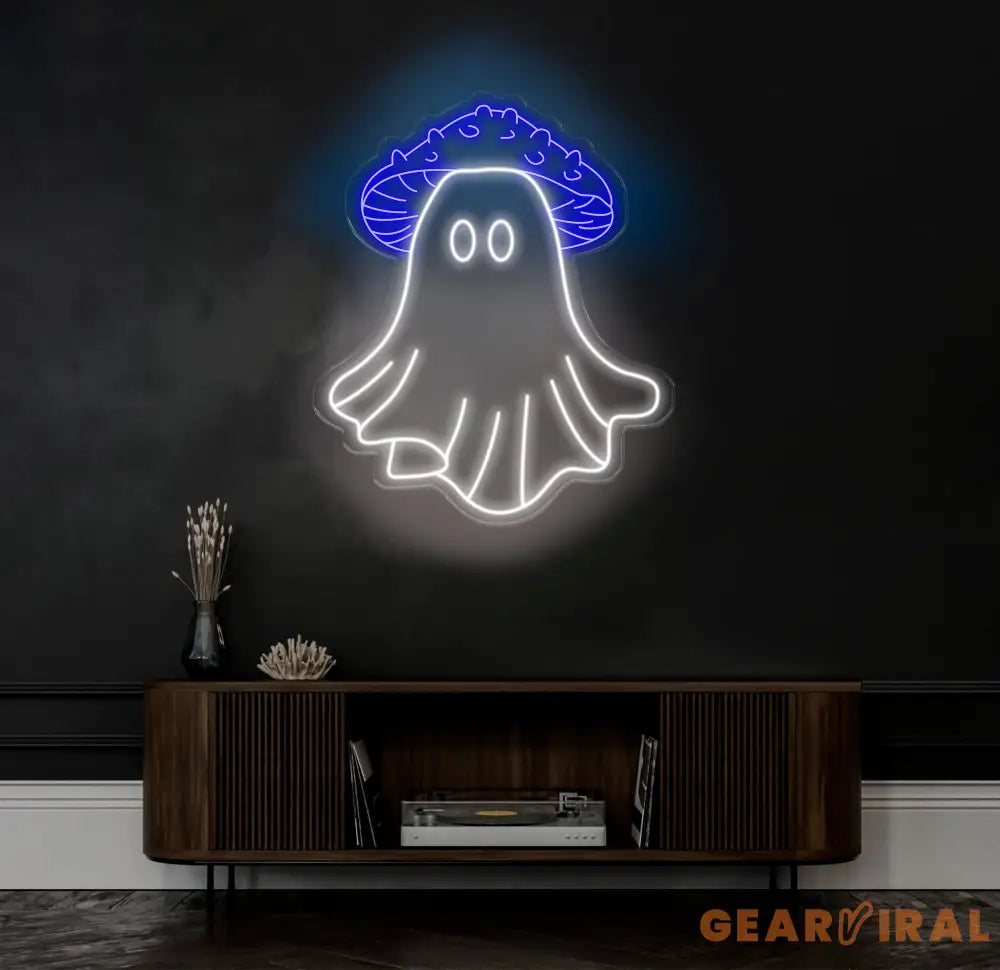 Mushroom Ghost Neon Sign - Spooky LED Wall Art Custom Halloween Neon Light Fun Ghost Decor for Home or Party Unique