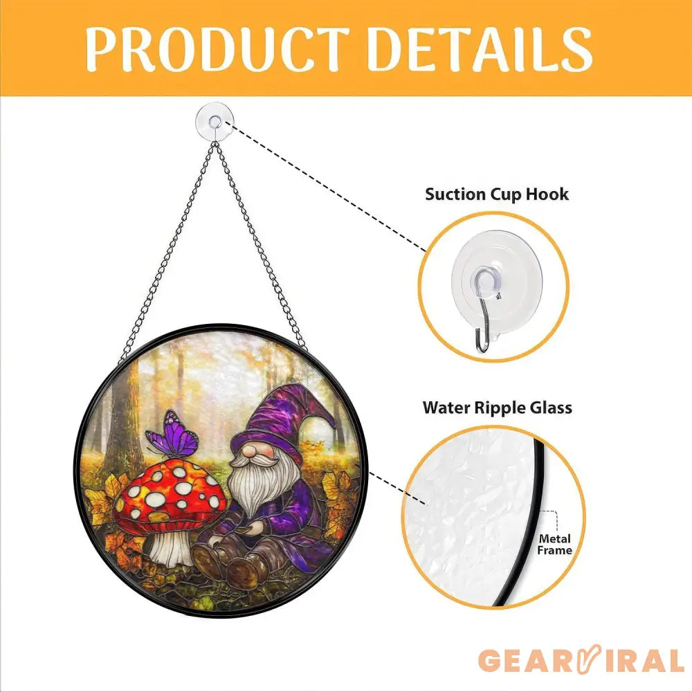 Mushroom Gnome Glass Suncatcher Whimsical Woodland Window Decor Garden Lover Gift Fairycore Fantasy Home Accent