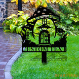 Mushroom House Garden Sign Mushroom Metal Stake Personalized Name Yard Sign Outdoor Door Garden Decor Metal Sign
