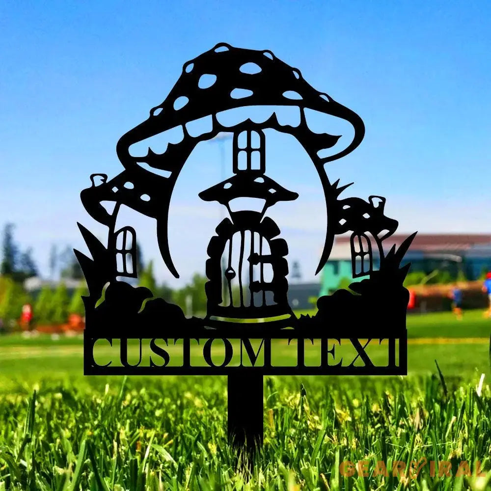 Mushroom House Garden Sign Mushroom Metal Stake Personalized Name Yard Sign Outdoor Door Garden Decor Metal Sign