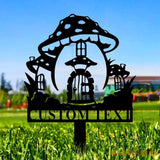 Mushroom House Garden Sign Mushroom Metal Stake Personalized Name Yard Sign Outdoor Door Garden Decor Metal Sign