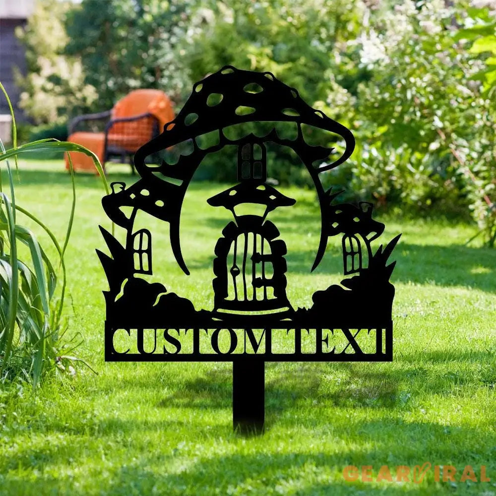 Mushroom House Garden Sign Mushroom Metal Stake Personalized Name Yard Sign Outdoor Door Garden Decor Metal Sign