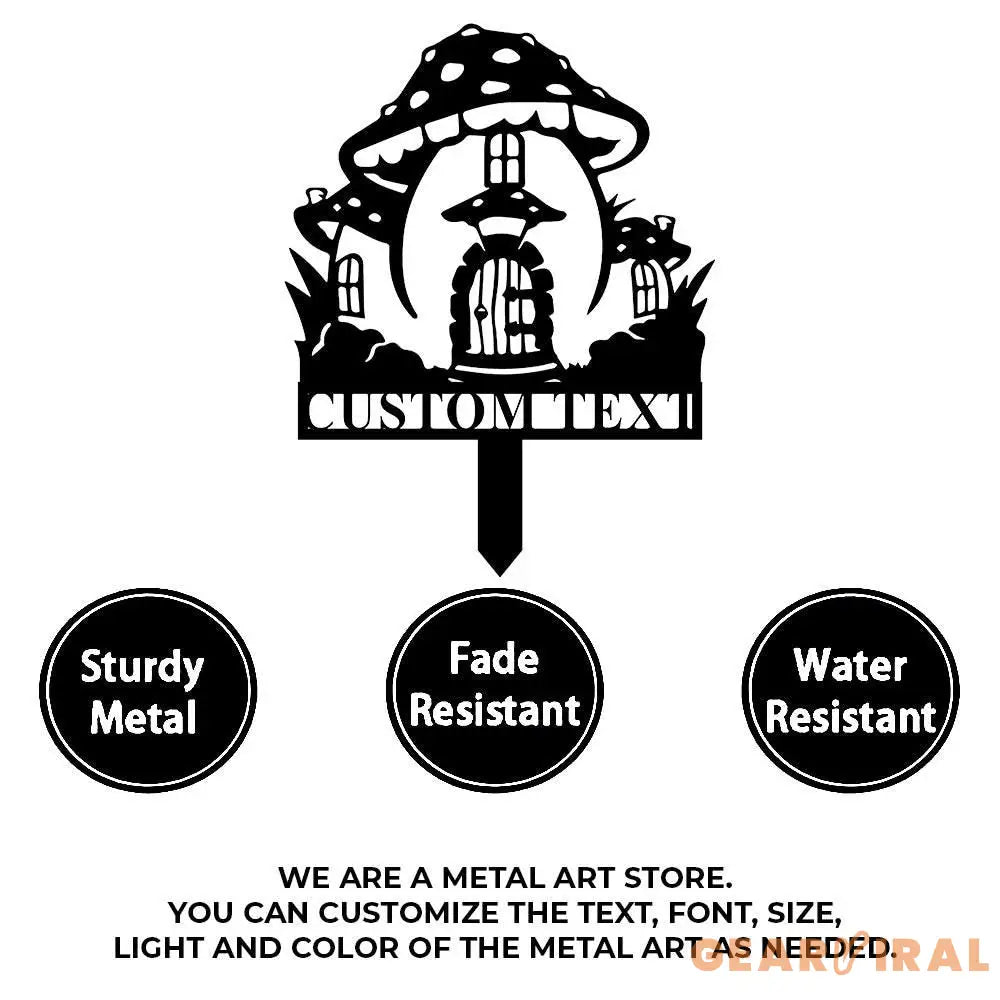 Mushroom House Garden Sign Mushroom Metal Stake Personalized Name Yard Sign Outdoor Door Garden Decor Metal Sign