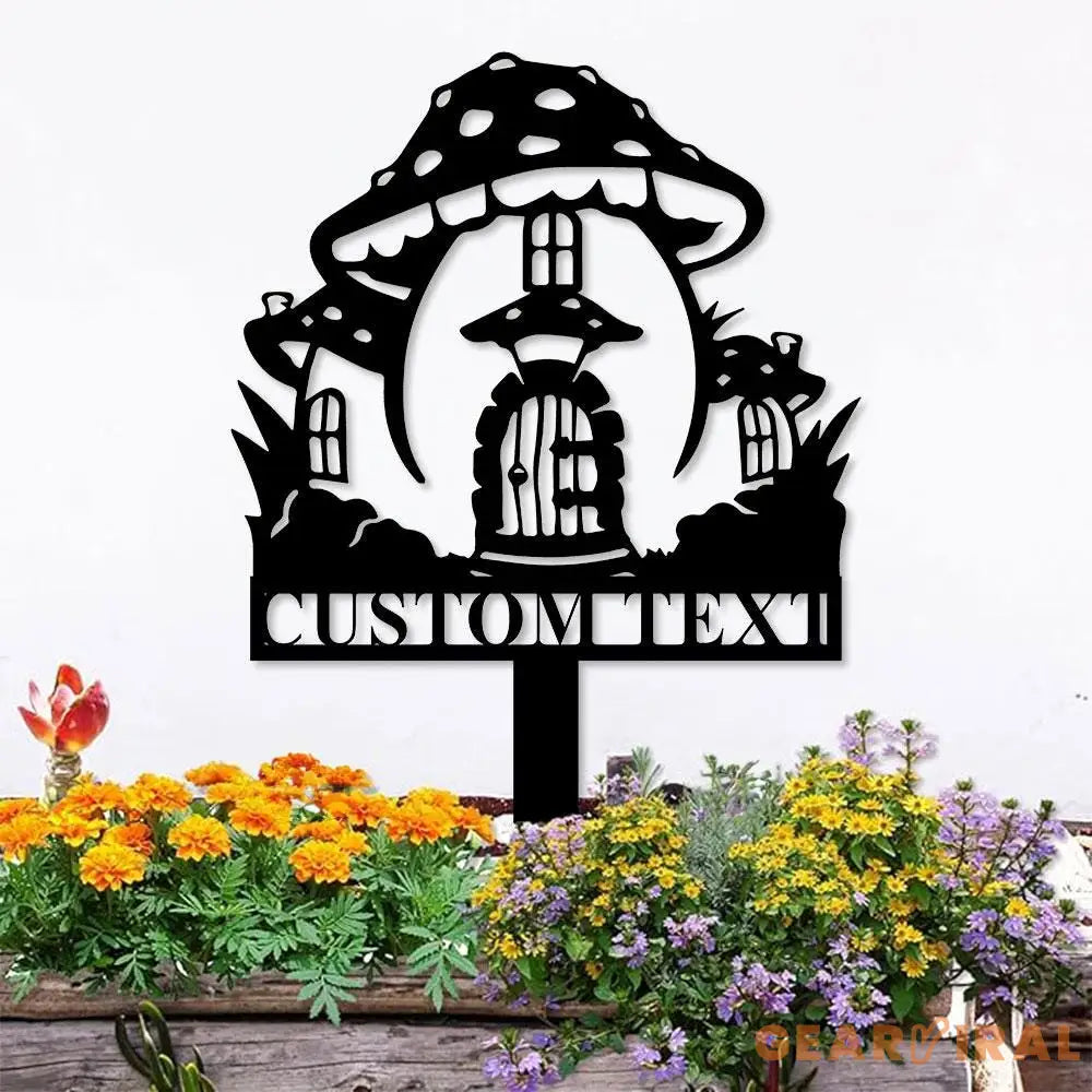 Mushroom House Garden Sign Mushroom Metal Stake Personalized Name Yard Sign Outdoor Door Garden Decor Metal Sign