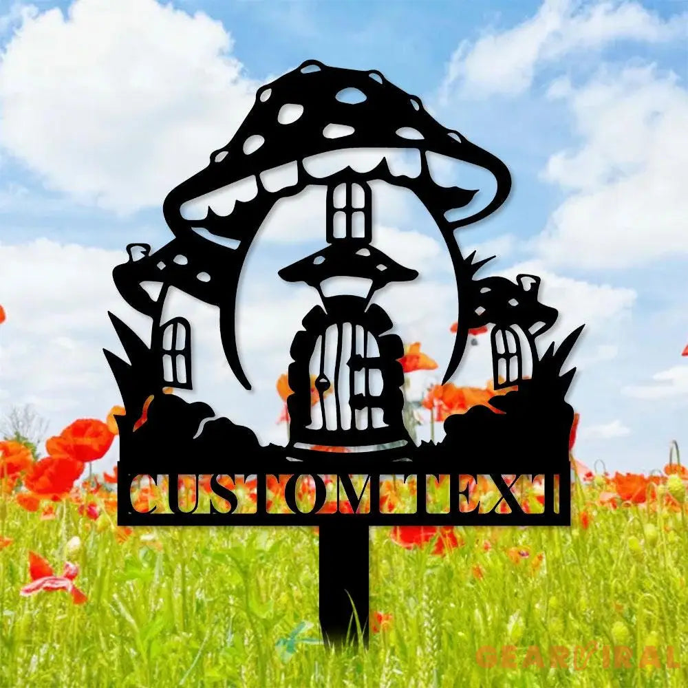 Mushroom House Garden Sign Mushroom Metal Stake Personalized Name Yard Sign Outdoor Door Garden Decor Metal Sign