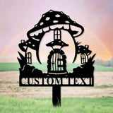 Mushroom House Garden Sign Mushroom Metal Stake Personalized Name Yard Sign Outdoor Door Garden Decor Metal Sign