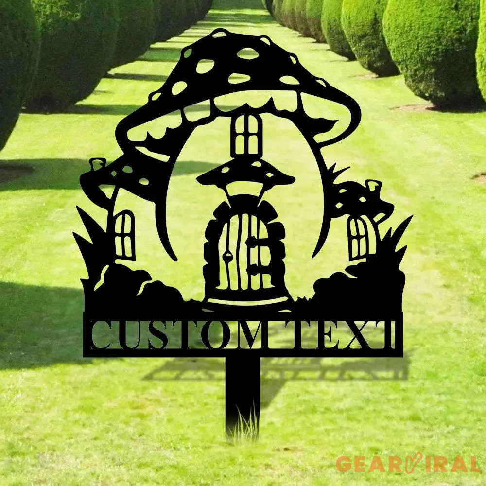 Mushroom House Garden Sign Mushroom Metal Stake Personalized Name Yard Sign Outdoor Door Garden Decor Metal Sign