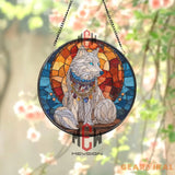 Mystical White Wolf Stained Glass Suncatcher Fantasy Animal Window Panel Gemstone Decor Gift for Wolf Lovers and Magic