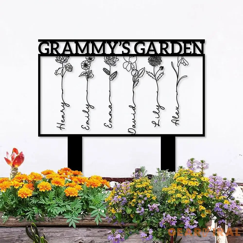 Nana’s Garden Flower Metal Sign Personalized Family Name Metal Sign Family LED Wall Decor Personalized Wall Art