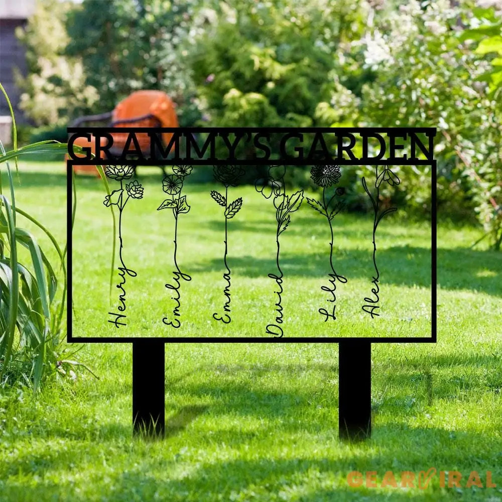 Nana’s Garden Flower Metal Sign Personalized Family Name Metal Sign Family LED Wall Decor Personalized Wall Art